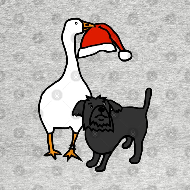 Gaming Goose Steals Christmas Santa Hat from Cute Dog by ellenhenryart